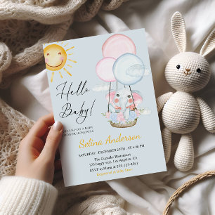Carte d'invitation pour Baby Shower à l'éléphant f