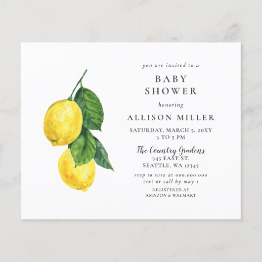 Carte d'invitation pour Baby Shower au citron genr (Devant)