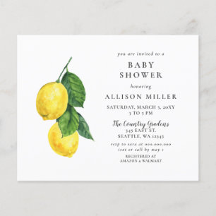 Carte d'invitation pour Baby Shower au citron genr