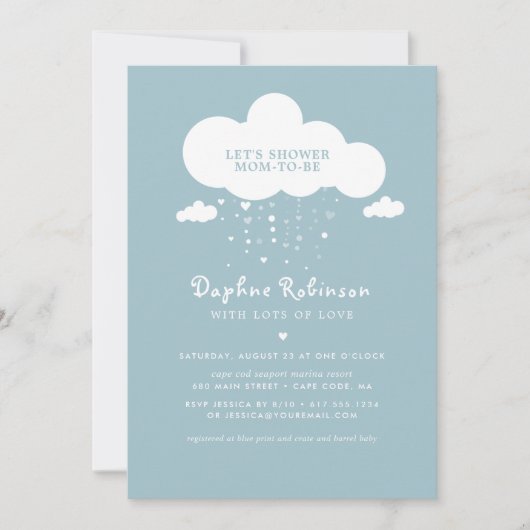 Carte d'invitation pour Baby Shower avec des nuage (Devant)