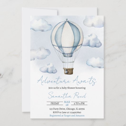 Carte d'invitation pour Baby Shower Aventure à ven (Devant)
