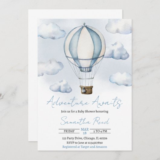 Carte d'invitation pour Baby Shower Aventure à ven (Devant / Derrière)