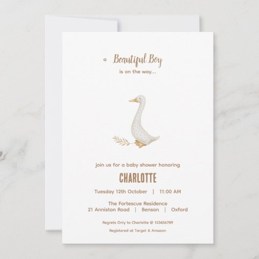 Carte d'invitation pour Baby Shower Canard (Devant)