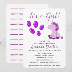 Carte d'invitation pour Baby Shower Fille Licorne 
