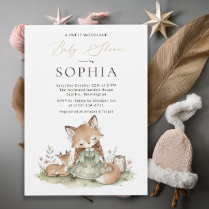 Carte d'invitation pour Baby Shower Fille Renard d
