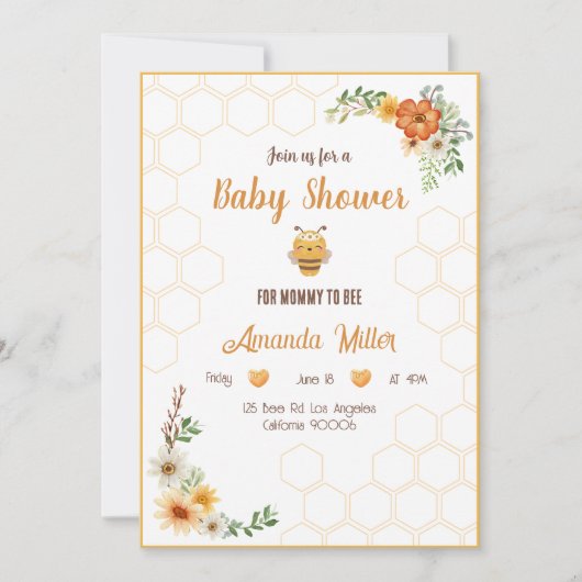 Carte d'invitation pour Baby Shower Mommy To Bee (Devant)