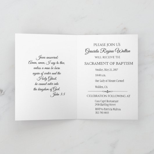 Carte d'invitation pour baptême de bébé fille avec (Intérieur)