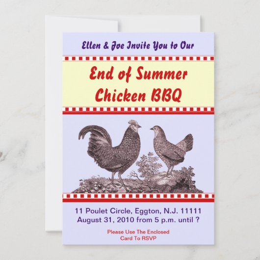 Carte d'invitation pour barbecue de poulet de fin (Devant)