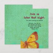 CARTE D'INVITATION POUR BAT MITZVAH PAPILLON JAUNE (Devant / Derrière)