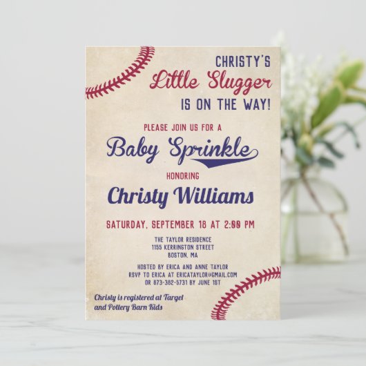 Carte d'invitation pour bébés à thème de baseball (Debout devant)