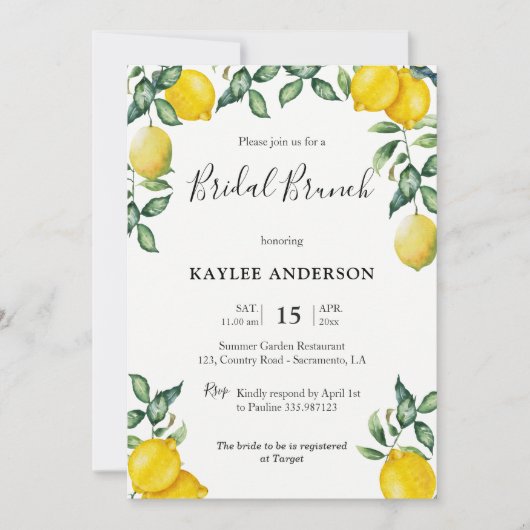 Carte d'invitation pour Brunch nuptial aux citrons (Devant)