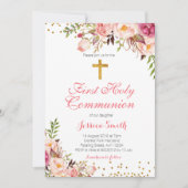 Carte d'invitation pour Christening Fille Florale (Devant)