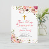 Carte d'invitation pour Christening Fille Florale (Debout devant)