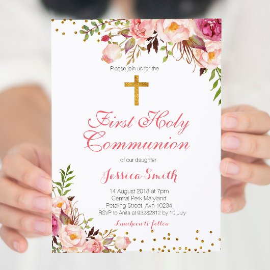 Carte d'invitation pour Christening Fille Florale