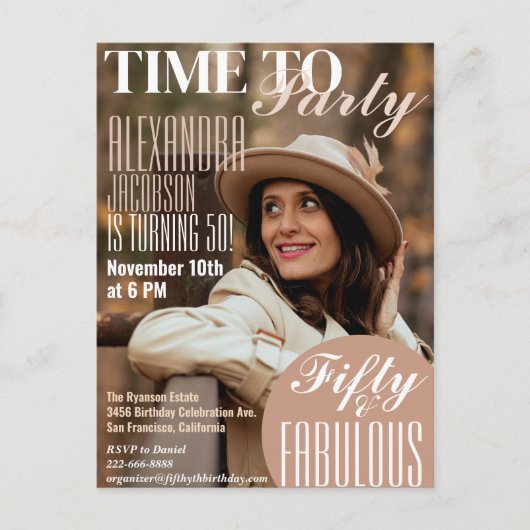 Carte d'invitation pour fête d'anniversaire 50 ans (Devant)