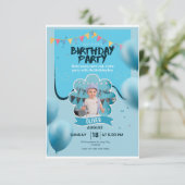 Carte d'invitation pour fête d'anniversaire Ballon (Debout devant)