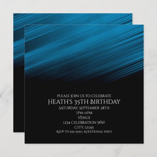 Carte d'invitation pour fête d'anniversaire Blue & (Devant / Derrière)