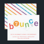 Carte d'invitation pour fête d'anniversaire de enf<br><div class="desc">Cette invitation de fête d'anniversaire bounce présente des lettres rebondissantes dans une palette de couleurs arc-en-ciel neutre de genre rouge, orange, jaune, vert, bleu et violet avec l'âge modifiable dans le O. Une prise super amusante et neutre sur une fête de trampoline, de gymnastique ou de bounce. Cette invitation est...</div>