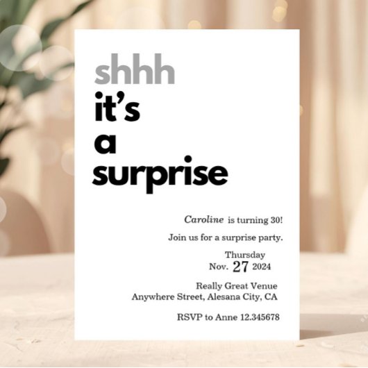 Carte d'invitation pour fête surprise modèle minim