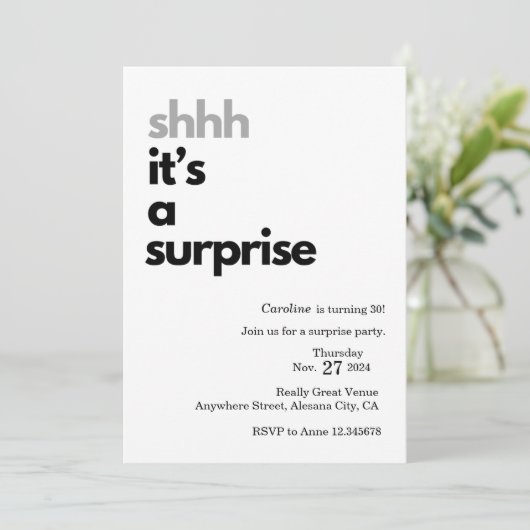 Carte d'invitation pour fête surprise modèle minim (Debout devant)