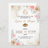 Carte d'invitation pour fiançailles indiennes, cér (Devant / Derrière)