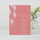 carte d'invitation pour fille baby shower rose (Debout devant)