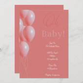 carte d'invitation pour fille baby shower rose (Devant / Derrière)