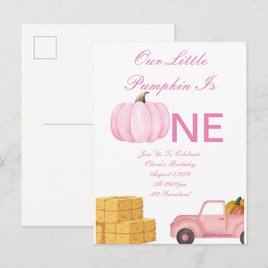 carte d'invitation pour fille d'un an (Devant / Derrière)