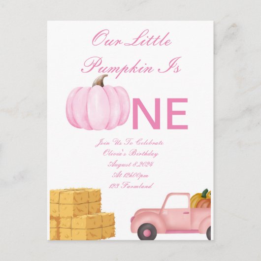 carte d'invitation pour fille d'un an (Devant)