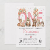 Carte d'invitation pour fille pour 1er anniversair (Devant / Derrière)