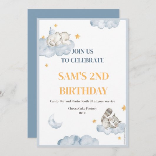 Carte d'invitation pour garçon (Devant / Derrière)