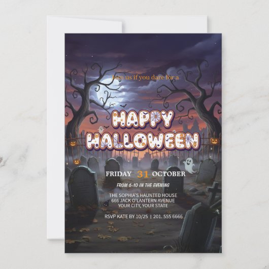 Carte d'invitation pour Halloween du cimetière Lun (Devant)