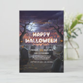 Carte d'invitation pour Halloween du cimetière Lun (Debout devant)