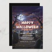 Carte d'invitation pour Halloween du cimetière Lun (Devant / Derrière)