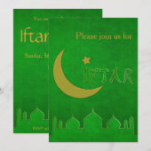 Carte d'invitation pour Iftar - Mosquée verte et o (Devant / Derrière)