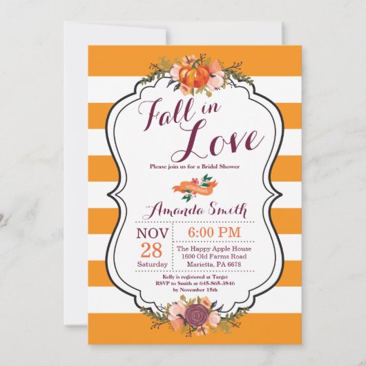 Carte d'invitation pour la douche nuptiale automne (Devant)