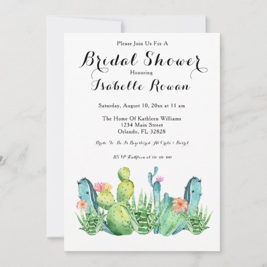 Carte d'invitation pour la douche nuptiale Cactus (Devant)