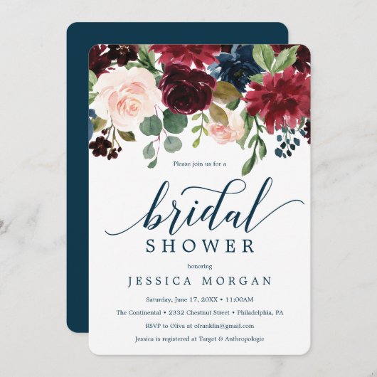 Carte d'invitation pour la douche nuptiale de la m (Devant / Derrière)