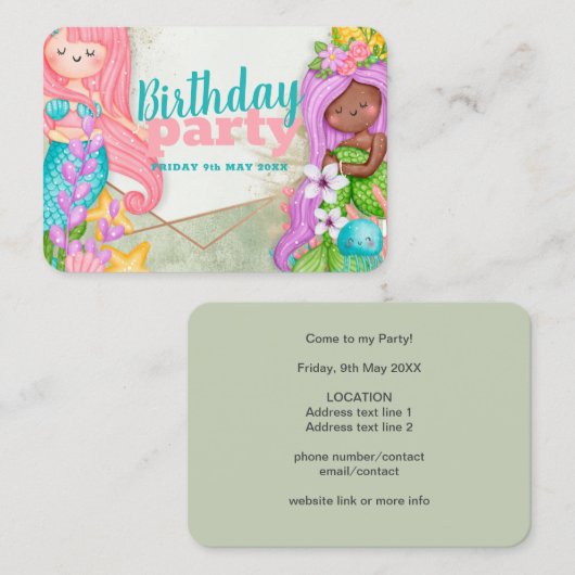 Carte d'invitation pour la fête d'anniversaire de  (Devant / Derrière)