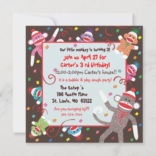 Carte d'invitation pour la fête d'anniversaire de (Devant)