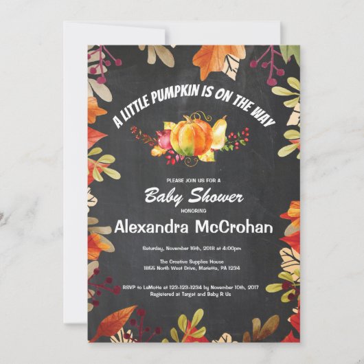 Carte d'invitation pour la fête de bébé Citrouille (Devant)