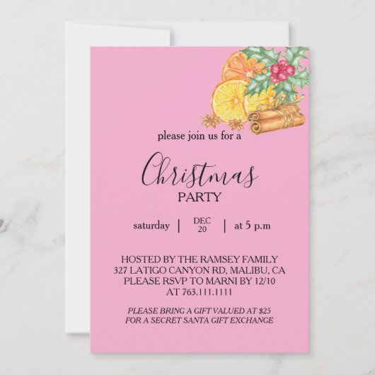 Carte d'invitation pour la fête de Noël (Devant)