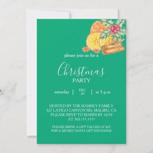 Carte d'invitation pour la fête de Noël (Devant)