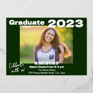 Carte d'invitation pour la graduation photo verte 