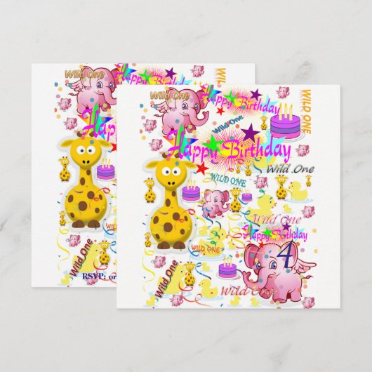 Carte d'invitation pour la première fête d'anniver (Devant / Derrière)
