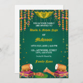 Carte d'invitation pour la soirée Dholki et Mehndi (Devant / Derrière)