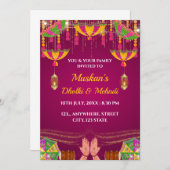 Carte d'invitation pour la soirée Dholki & Mehndi (Devant / Derrière)