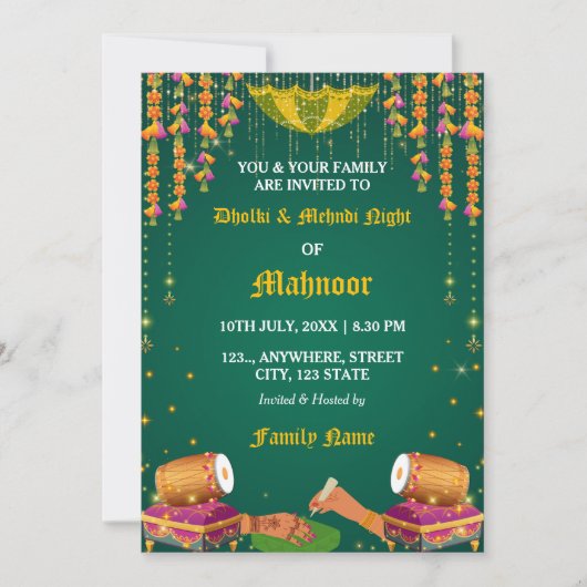 Carte d'invitation pour la soirée Dholki & Mehndi (Devant)
