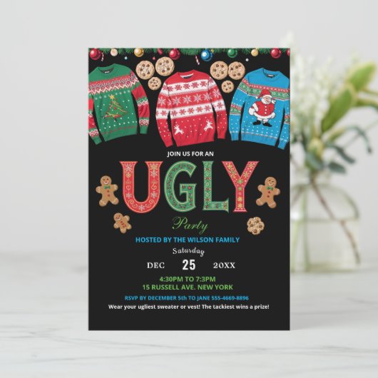 Carte d'invitation pour la soirée du pull moche de (Debout devant)