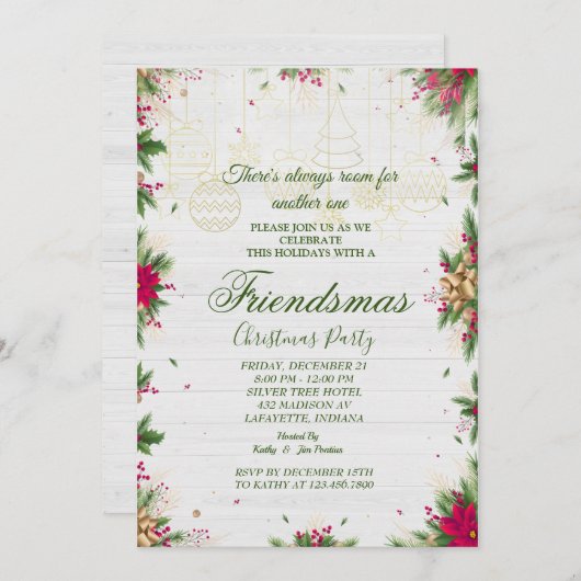 Carte d'invitation pour la soirée Friendsmas Noël (Devant / Derrière)